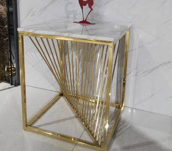 Stainless steel white marble living room corner table design gold metal side table边桌