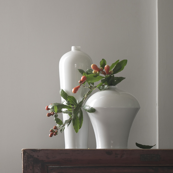 素颜 青白瓷花器花瓶花插 新式梅瓶 茶室家居空间陈设