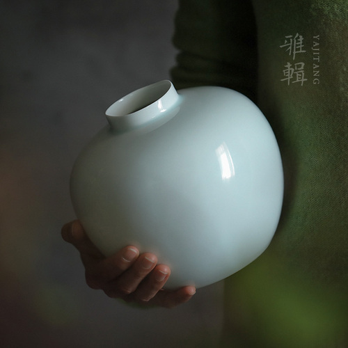 素颜 青白瓷花器花瓶花插 新式梅瓶 茶室家居空间陈设