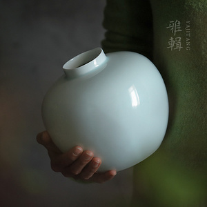 素颜 青白瓷花器花瓶花插 新式梅瓶 茶室家居空间陈设
