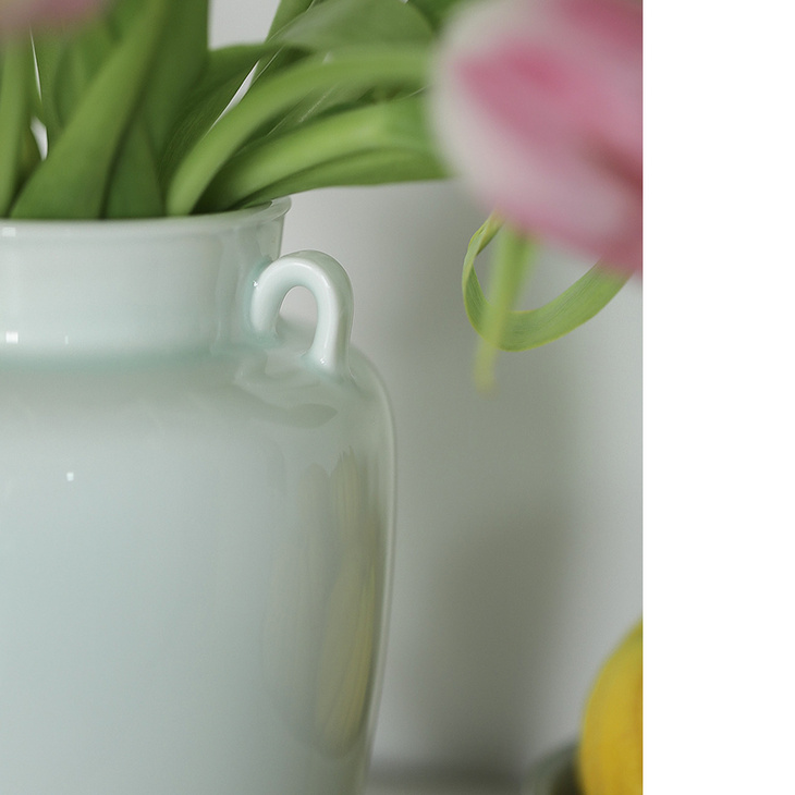如常 青白瓷双系耳花罐花瓶花插 茶道日用餐桌花器