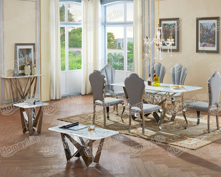 Marble top and stainless steel base dining table餐桌椅