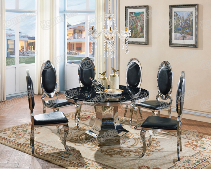 Marble Top ande stainless steel base dining table餐桌椅