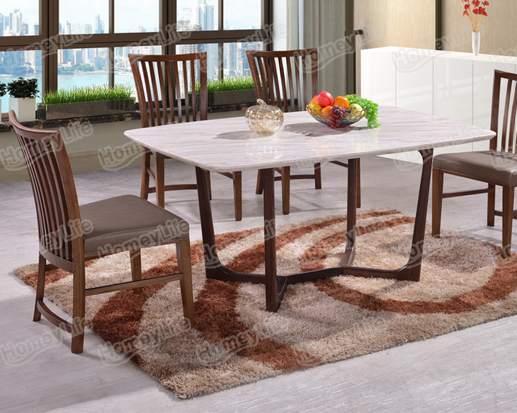 Marble top and wooden base dining table餐桌椅