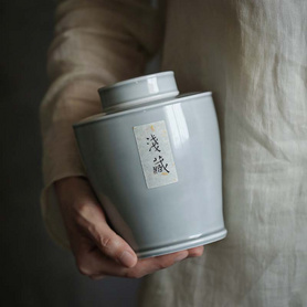 浅藏 雾灰茶叶罐陶瓷软木双盖密封茶罐收纳罐