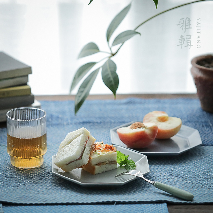 高级灰调八角盘 果盘餐盘高温陶瓷 日用餐具