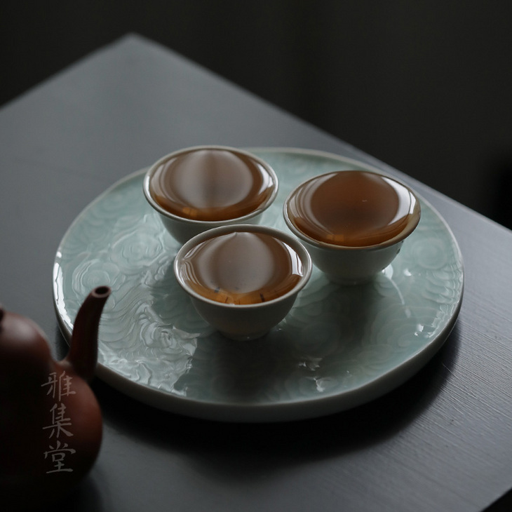 停云 浅浮雕云纹壶承茶盘茶托果盘收纳陈设盘 高温陶瓷