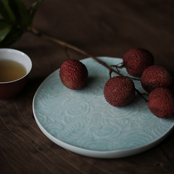 停云 浅浮雕云纹壶承茶盘茶托果盘收纳陈设盘 高温陶瓷