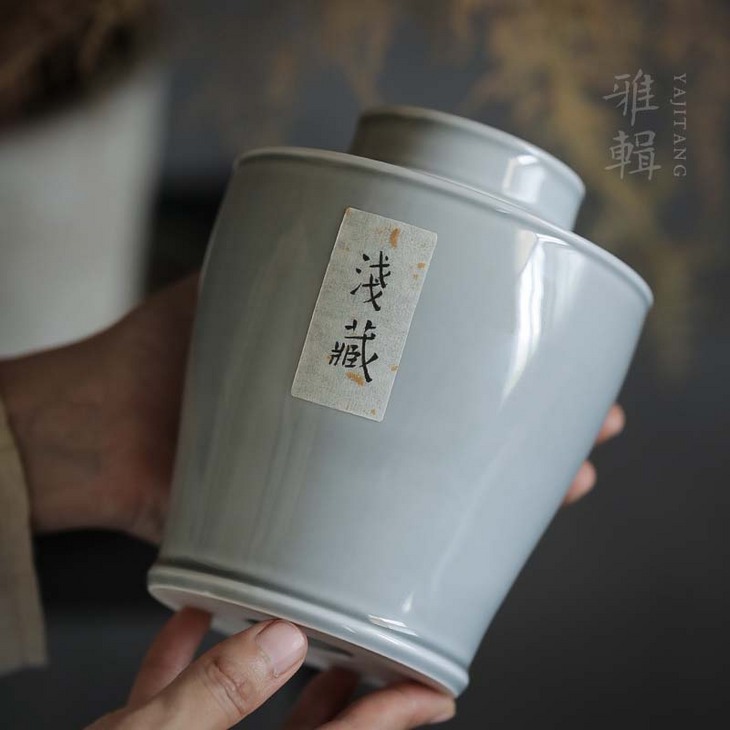 浅藏 雾灰茶叶罐陶瓷软木双盖密封茶罐收纳罐