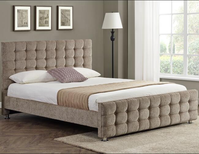 1150 classical luxury velvet fabric upholstered bed frame with square&button design headboard床