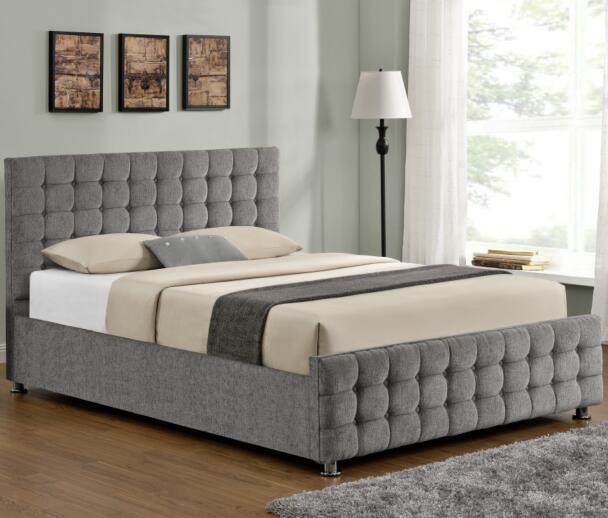 1150 classical luxury velvet fabric upholstered bed frame with square&button design headboard床