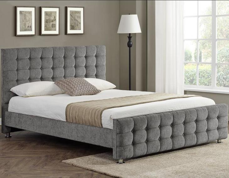 1150 classical luxury velvet fabric upholstered bed frame with square&button design headboard床