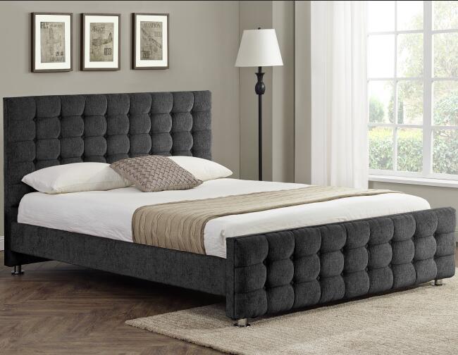 1150 classical luxury velvet fabric upholstered bed frame with square&button design headboard床