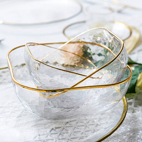锤纹金边玻璃餐具方形碗
