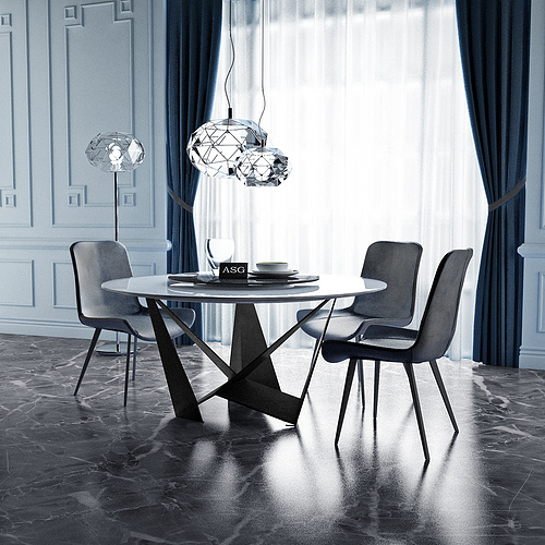 marble round dinning table and chair