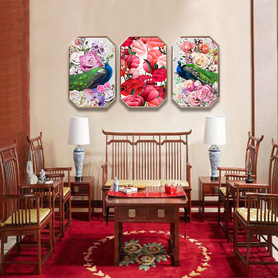 新中式禅意客厅装饰画八边形壁画中国风挂画玄关壁画餐厅茶室画
