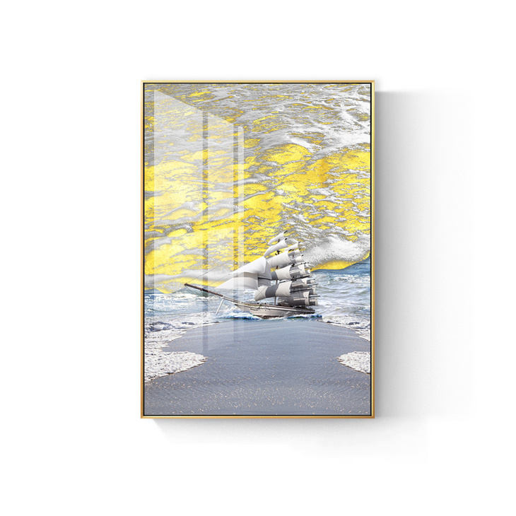 一帆风顺 现代轻奢抽象装饰画客厅三联画北欧玄关挂画晶瓷画