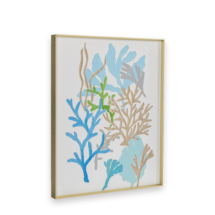 现代雕刻手绘珊瑚装饰画版画金属边框客厅挂画WP17219—WP17222