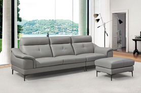 9568 LEATHER 4 SEATER SOFA WITH STOOL