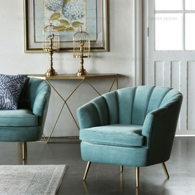 CORNER家居单人沙发椅子丝绒布不锈钢脚乡村法式沙发椅设计师北欧