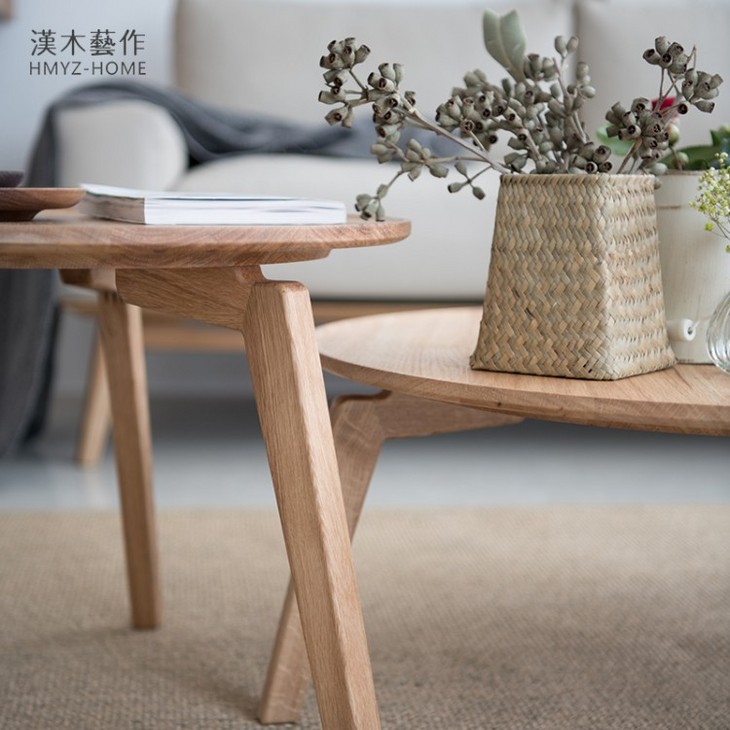 汉木艺作 月茶几全实木原创设计客厅圆形组合边几简约新中式家具