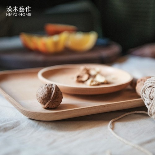 漢木藝作北歐實木托盤長方形圓形方形木盤果盤茶盤置物盤蛋糕餐盤