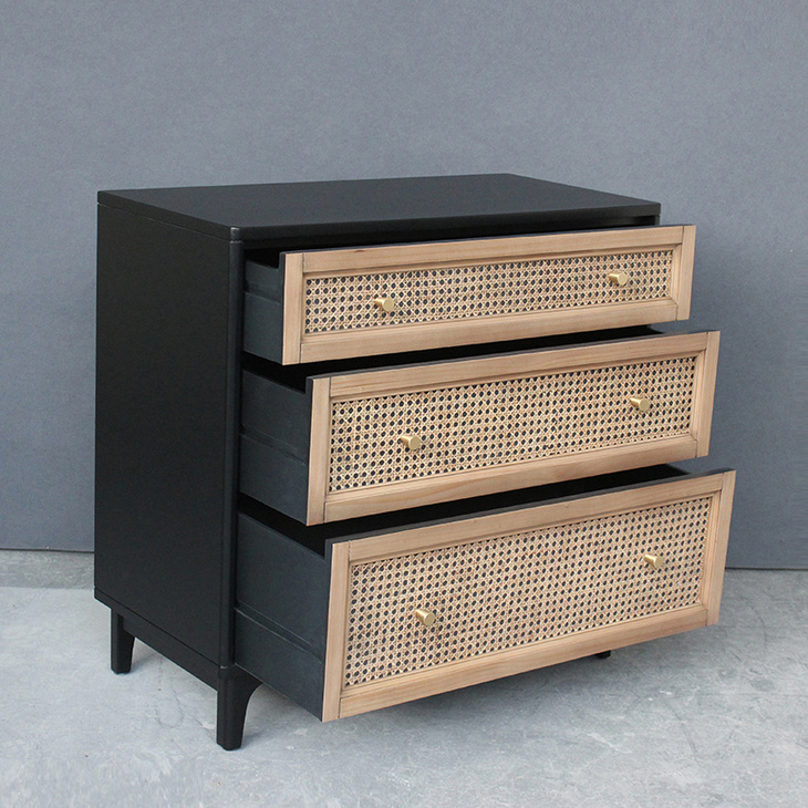 Charcoal & French Cane 3 Drawer Chest