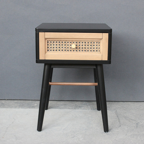 Charcoal & French Cane Bedside Table