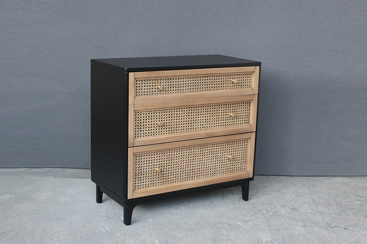 Charcoal & French Cane 3 Drawer Chest