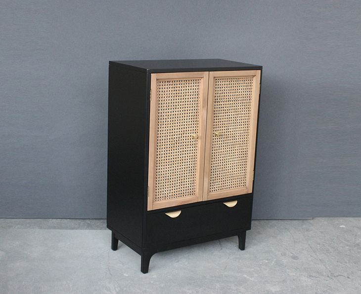 Charcoal & French Cane Tall Cabinet