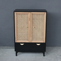 Charcoal & French Cane Tall Cabinet