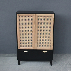 Charcoal & French Cane Tall Cabinet