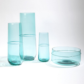 蓝绿色竹节玻璃花瓶 Ribbon Wrapped Vase-Turquoise