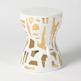 白色抽象金纹陶瓷坐凳 Abstract Gold/White Stool