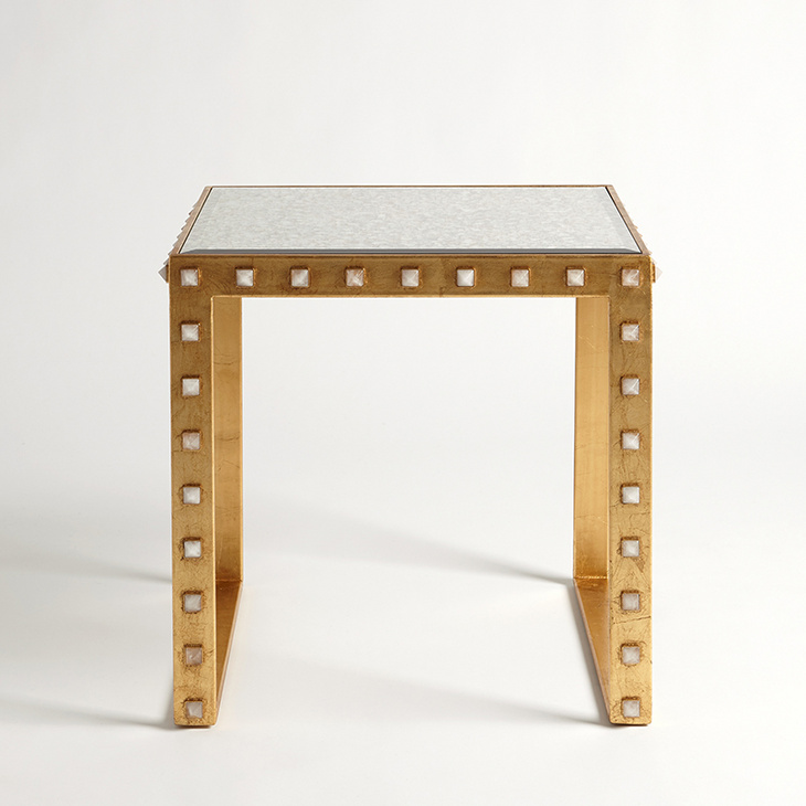 金色白晶边几 Quartz Stud End Table-Gold Leaf