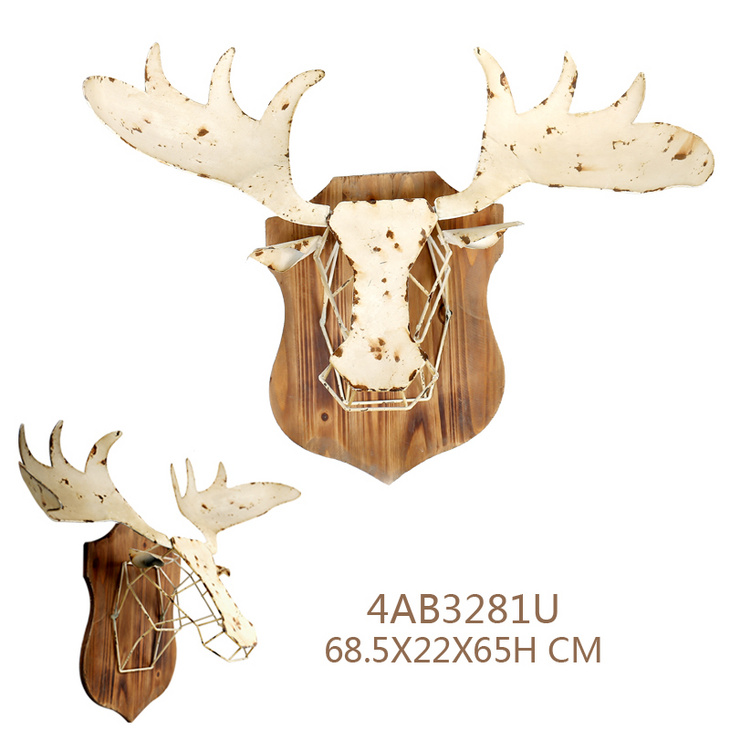 木底铁艺抽象鹿头牛头装饰壁挂
