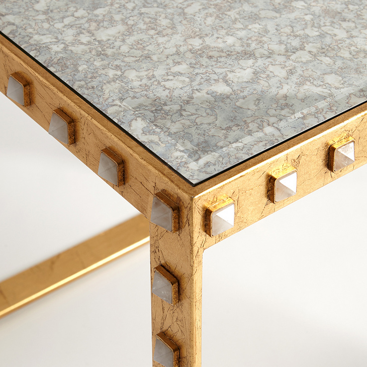 金色白晶边几 Quartz Stud End Table-Gold Leaf