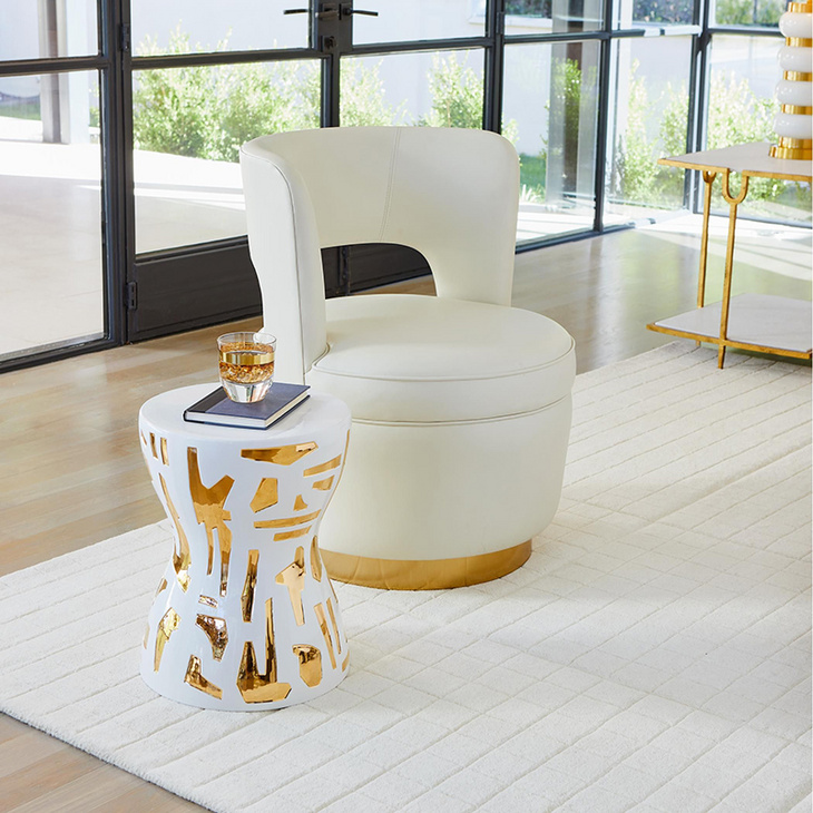 白色抽象金纹陶瓷坐凳 Abstract Gold/White Stool