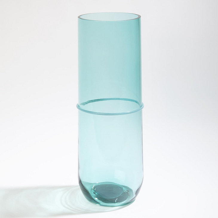 蓝绿色竹节玻璃花瓶 Ribbon Wrapped Vase-Turquoise