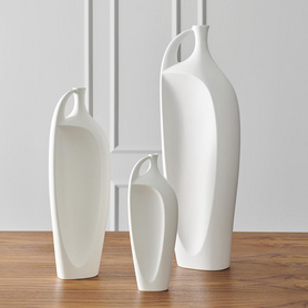 哑白色压痕陶瓷花瓶 Indentation Vase-Matte White