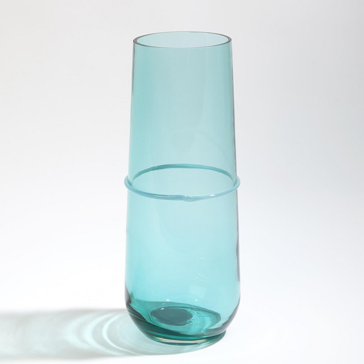 蓝绿色竹节玻璃花瓶 Ribbon Wrapped Vase-Turquoise