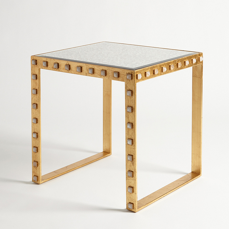 金色白晶边几 Quartz Stud End Table-Gold Leaf