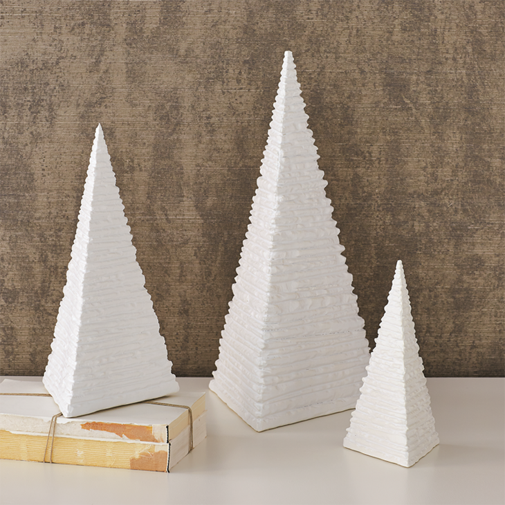 哑白色切割陶瓷椎体 Carved Pyramid-Matte White