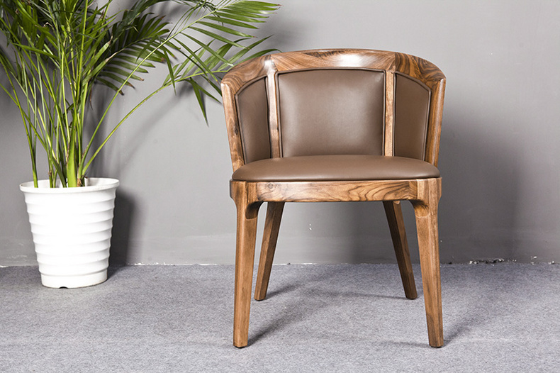 Leather Upholstered Table Chair Walnut