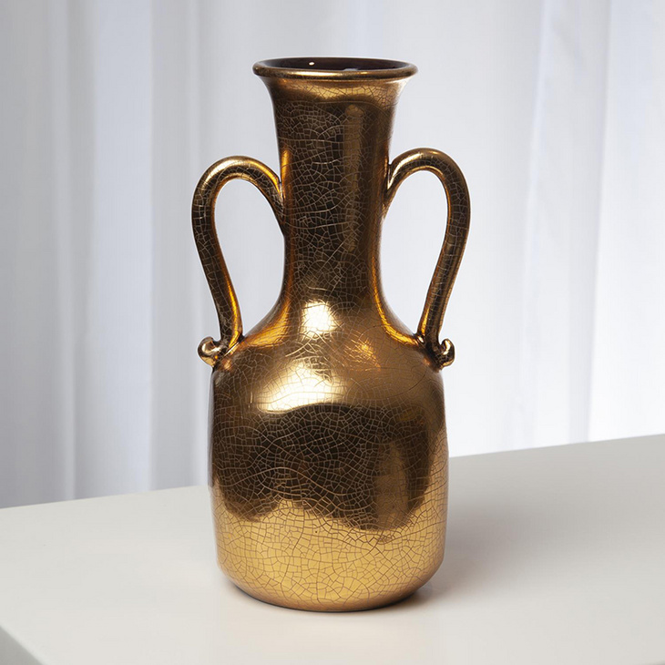 金色伊特鲁里亚花瓶 Etruscan Style Squat Wrapped Vase-Gold Crackle