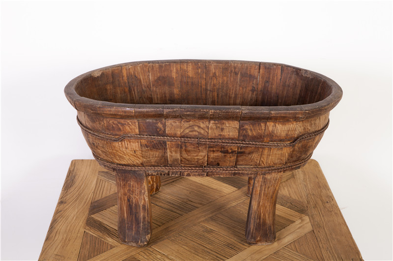 聚源斋 实木简约中式 四腿椭圆洗脚盆