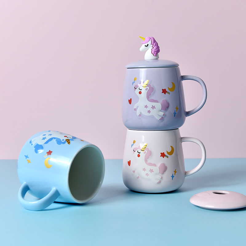 Creative unicorn ceramic mug with spoon