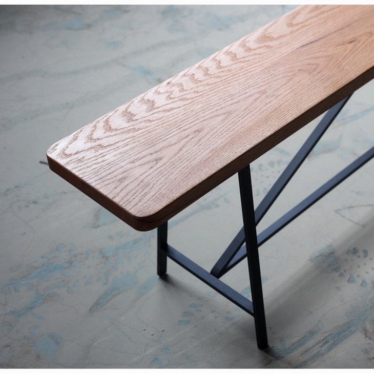 MUMO木墨 简单铁艺长凳子 红橡木长凳 可拆装