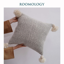 Roomology 摩洛哥手工纯羊毛编织Pompom毛球抱枕靠枕沙发靠垫