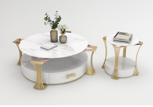 豪华大理石顶木抽屉端桌